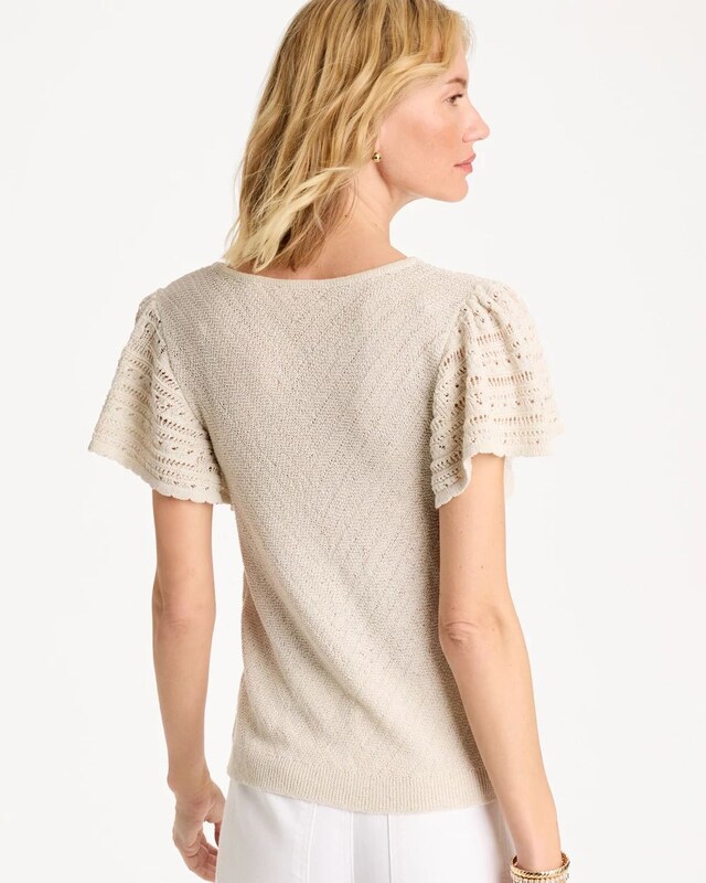 Pointelle Metallic Flutter-Sleeve Pullover - image 3